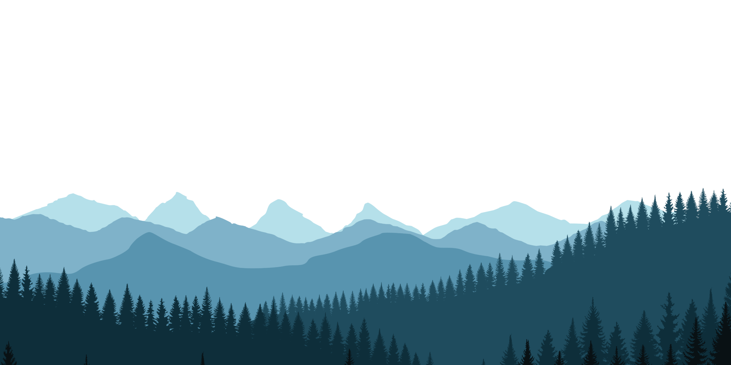 A serene landscape illustration featuring layered mountains, dense forests, and a calm atmosphere, set against a gradient sky backdrop.